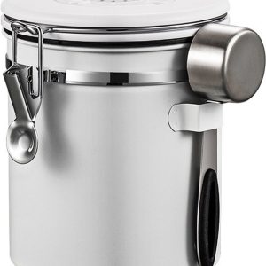 Koffie Bewaarbus - koffieblikbewaarblik - luchtdichte voorraadpot - zilver - 1200 ML - RVS - met maatlepel en datumwiel - voor Thee Meel Suiker Koffiebonen - 11.8*11.8*14cm