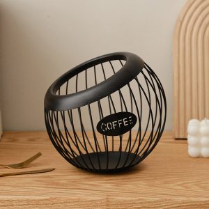 Koffiepadhouder - Houders voor op het aanrecht - Accessoires en decoratie voor koffiebars - Grote capaciteit - Metalen opbergruimte voor koffiepads - Zwart