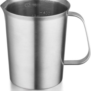 Maatbeker Met Schenktuit - Maatcups Met Schaal - 500 ML - Maatcupjes - Maatbekers - Meetbeker - Cups - Maatkan - Measuring Cup - 304 RVS - 9 x 9,5 x 11 Cm (L x B x H) - Zilver - Voor Precies Wegen En Meten - Voor Espressomachines, Latte Art, Melk