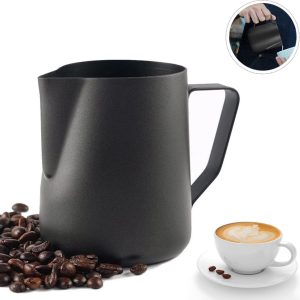 Melkopschuimkan - RVS - Melkkannetje - Melkkan - Melkopschuimkannen - Melk-Koffieopschuimkan - 350ml - Espressomachine - Barista - Koffie Maken - Koffie - Voor Het Maken Van Cappuccino-Espresso - Zwart