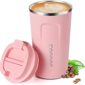Ongeveer 300 g roestvrijstalen vacuüm geïsoleerde beker - Lekvrije koffiebeker voor onderweg met deksel - Isolatie koffiebeker/ijskoffie, thee en bier (roze)
