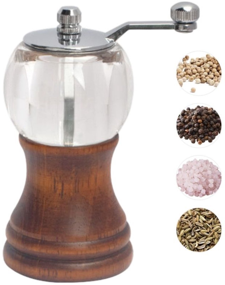 Pepermolen-slijpmachine-Handmatige zout-en pepermolen-handbediend-Geschikt voor keuken-picknick-restaurant -bruin-6*6*10,5cm