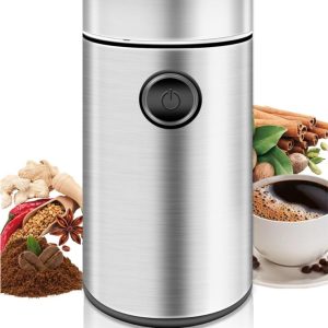 REN® Koffiemolen - Moka Pot - Koffiemolens -150W, 22.000 RPM, roestvrij staal - Zilver - 18cm x 10cm x 18cm