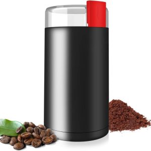 REN® Koffiemolens - Moka Pot - Elektrische koffiemolen - Kunststof - roestvrijstalen mes - Zwart - 8cm x 8cm x 17cm