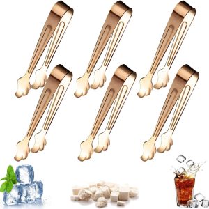 Suikertang van roestvrij staal (6 stuks) - Mini dikke ijsblokjeshouders voor feestmaaltijden, ijskoffie en suiker - Roségoud