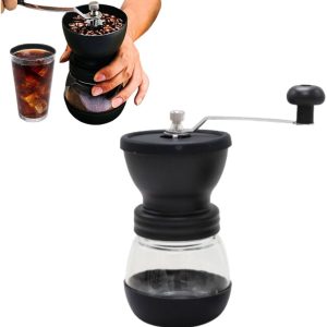 1 stuk - Handmatige koffiemolen - Handaangedreven molen - Koffiebonenmolen - Handmatige molen - Instelbare maalgraad - Keramische slijpkern - Compact en draagbaar - Zwart - 9×9×16 cm - Geschikt voor thuis, op kantoor of op reis