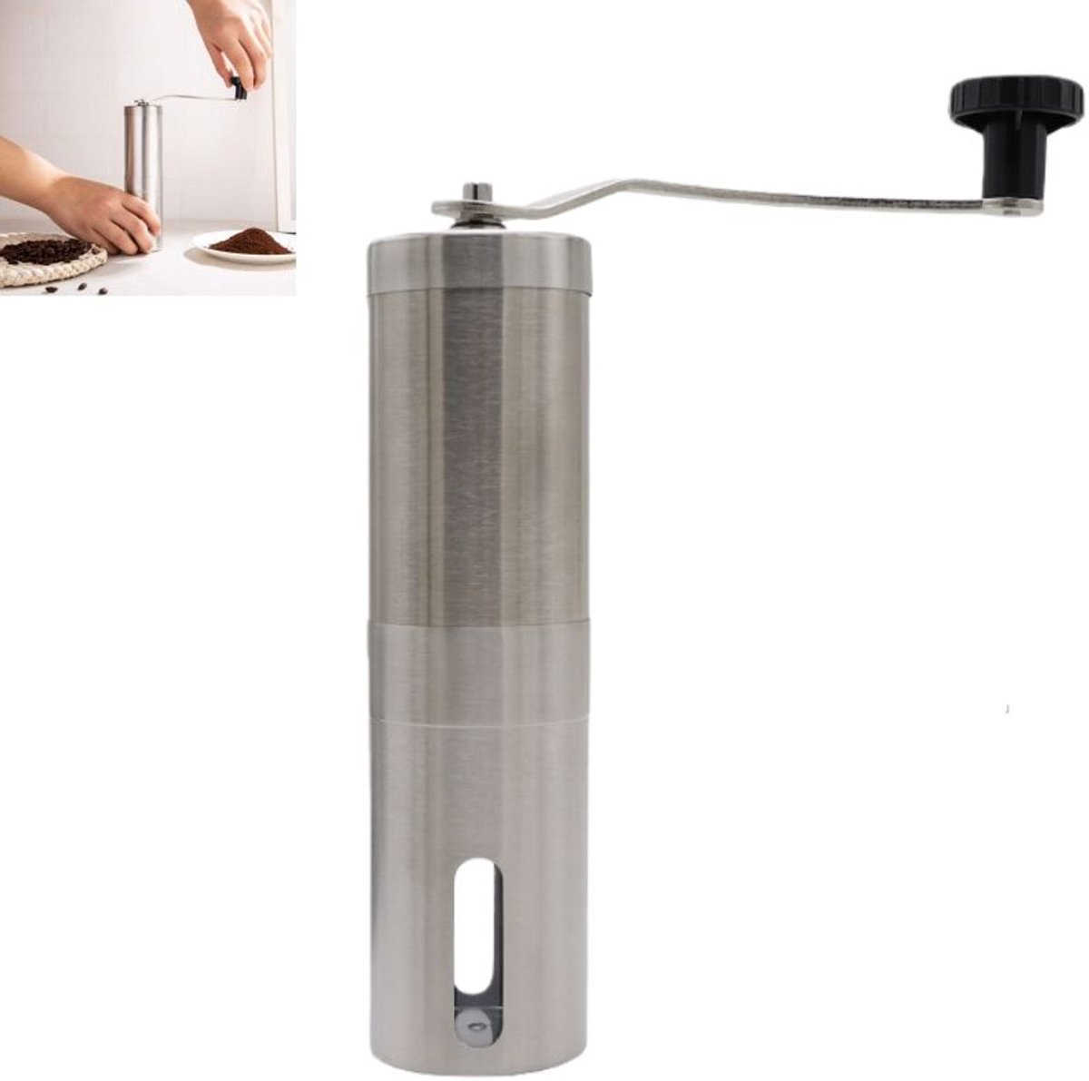 1 stuk - Handmatige koffiemolen van roestvrij staal - handmolen met keramische braam - voor filterkoffie, espresso - 17.5×4.8×4.8cm - zilver