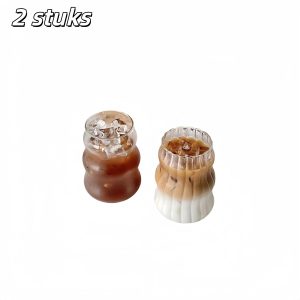 2 stuks - Waterglazen - Glazen bekers in vintage stijl - Geschikt voor ijskoffie, sap, melk en andere dranken - 530 ml - Wit