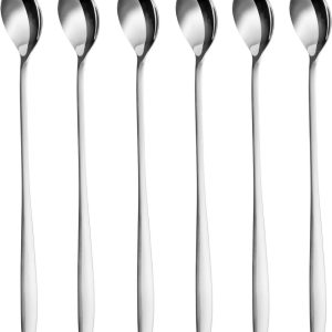 6-delige-Latte-Macchiato-lepelset-zilver-22-cm-lang-slagroom-ijskoffie-bestendig-roestvrij-staal