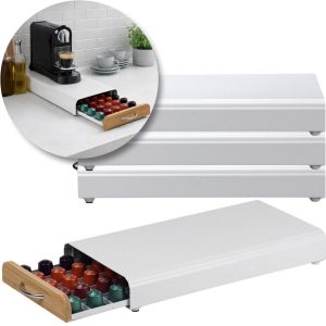 CUPHOUSE™ Universele Koffiecups Houder Wit - 42x21.5x6CM - 50 Capsules - Stapelbaar - Roestvrij - Cuphouder - Geschikt voor Nespresso - Koffie