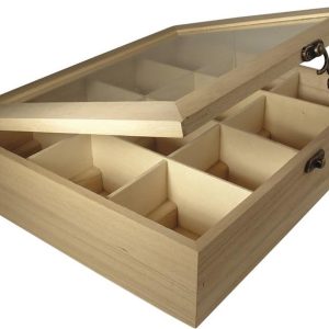 Candala DIY houten theedoos met 12 vakken, voor het opbergen van theezakjes, koffiepads, specerijen, kruiden enz., creatieve decoratieve doos, 28,5 x 23,5 x 7 cm, beige