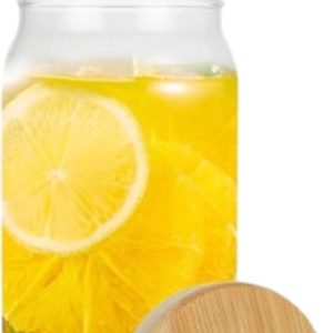 Drinkglas - Smoothie Glas - Ijskoffie Glas - Glas met Bamboe Deksel en Rietje - Herbruikbaar Drinkglas - 550ml - 16.1 x 7.7 cm - Transparant