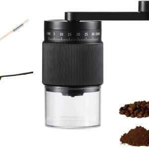 Handmatige Koffiemolen - 18 Standen - Conische Maalstenen - Incl. Borstel, Lepel & 100 Filters - Zwart
