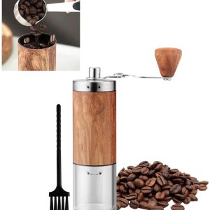 Handmatige koffiemolen - Draagbare visuele koffiezetter - Geschikt voor espresso, French press en filterkoffie - Ideaal voor thuis, op de camping en op reis - Bruin, 19 cm