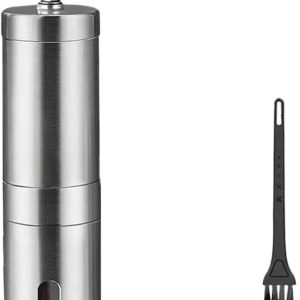 Handmatige koffiemolen - Handmolen van roestvrij staal met keramische bramen - Met verstelbare keramische conische bramen - Handmatig malen - Compact en draagbaar - Geschikt voor thuis, op kantoor of op reis - 4,8*18,8 cm - Zilver