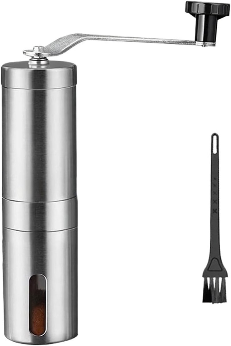 Handmatige koffiemolen - Handmolen van roestvrij staal met keramische bramen - Met verstelbare keramische conische bramen - Handmatig malen - Compact en draagbaar - Geschikt voor thuis, op kantoor of op reis - 4,8*18,8 cm - Zilver