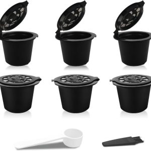 Herbruikbare Espresso Capsules - Koffiepads voor Nespresso Machines - Milieuvriendelijk & Bespaart Geld - Geschikt voor Thuisgebruik & Kantoren - Zwarte Koffiefilters - 6 Stuks - 38mm Diameter