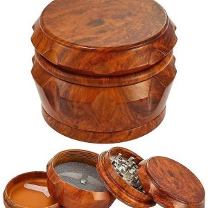 Houten vierlaagse koffiemolen met grote capaciteit en pollenschraper, geschikt voor de thuiskeuken.