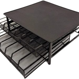 JAQZY Koffiecups Houder - Capsulehouder - Opberglade - Dubbele Lades - max 72 Cups - Antislip - Schokabsorberend - Metaal - Zwart