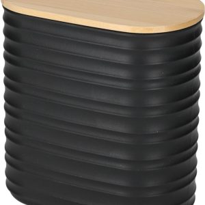 JENS Living Voorraadbus Ribbel Zwart - 1100 ml - Voorraadpot met Bamboe Deksel - Luchtdicht - Keuken Opbergpot Small