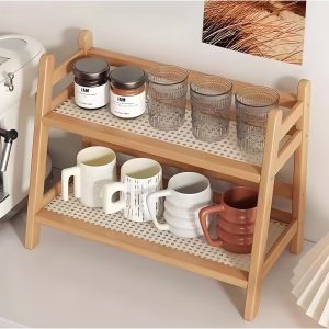 Keukenorganizer - Bamboe imitatie rotan, staand kruidenrek, koffiepad & thee opberger, Geschikt voor keuken, bureau, badkamer