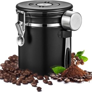 Koffie Bewaarbus - Met CO2 uitlaat - 1.2L - Voor 500 gr koffiebonen - Voor Koffie, Koffiebonen, Thee, Suiker, etc. - Koffieblikbewaarblik - Bewaarbus Koffie - CO² Ventilatie - Bewaarblik - Voorraadbussen - Voorraadblik - RVS - zwart