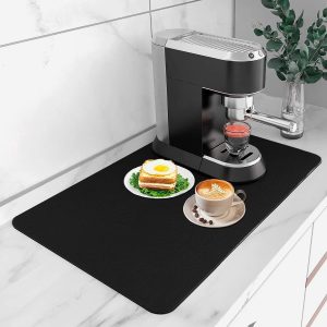 Koffie-afdruipmat - Afdruipmat voor op het aanrecht - Koffiemachinemat - Onbreekbare koffiemat - 40x50 cm - Waterdichte rubberen onderkant - Geschikt voor koffiezetapparaten, espressomachines, koffiekannen en afwasrekken - zwart