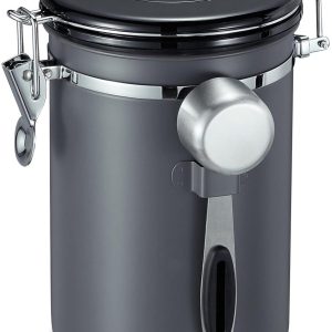 Koffiebewaarpot - Koffie Bewaarbus - Luchtdicht Koffieblik met CO2 Uitlaat - Bewaarblik voor Koffie, Koffiebonen, Thee, Suiker, etc. - Voorraadbus 1.8L - Zwart