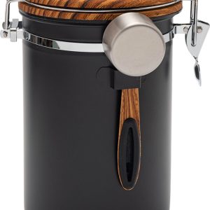Koffieblik - Koffiebus - 1.8L - Koffieblikbewaarblik - Koffie Bewaarbus - Luchtdicht Koffieblik met CO2 Uitlaat - Houtnerf - Voor Koffie, Koffiebonen, Thee, Suiker, etc. - CO² Ventilatie - Bewaarblik - RVS