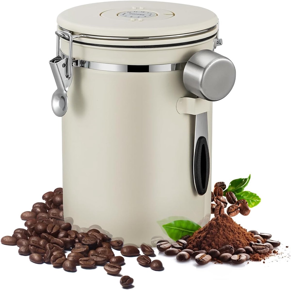 Koffieblik - Koffiebus - Koffieblikbewaarblik - Bewaarbus Koffie - Voorraadpotten - Voorraadbussen - Voorraadbus -1.8L - maatlepel zilver- koffiecontainer met datumregistratie voor koffiebonen - langer en fris blijven - voor het bewaren van koffie