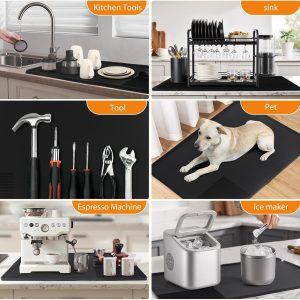 Koffiemat, keukenmat voor koffiemachine, met antislipmatje, 40x60cm siliconen koffiemat, antislip, hittebestendig, geschikt voor espressomachines, borden en ijsmachines - grijs