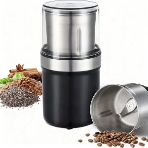 Koffiemolen Electrisch - Kruidenmolen - 300W Koffiebonen Maler - Met Afneembare Kom - RVS Beker - Wasbaar - Voor Peper Lijnzaad - Koffiemaler Electrisch - Koffiebonen Apparaat - Keukenapparaat - Gelijkmatige Maling - Snel En Eenvoudig - Zwart