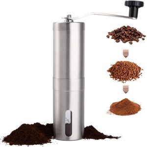 Koffiemolen - Handmatig - Roestvrij staal - met keramische maalschijven - Ook geschikt voor nootmuskaat - Geschikt voor AeroPress, filterkoffie, espresso, French press en Turkse koffie