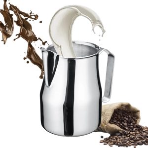 Melkopschuimpot - 304 roestvrijstalen potstomer - Lattepot met puntige tuit - Melkstomer - Melkbeker - Geschikt voor melkschuim, lattekop, koffiebar, cappuccino, espressomachine-accessoires - Barista-gereedschap - Zilver - 7,62 ounce