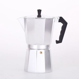 Mokapot met een inhoud van 12 kopjes, aluminium behuizing, een klassieke espressomachine voor thuisgebruik en op de camping.