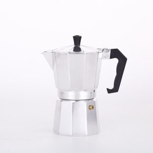 Mokapot met een inhoud van 6 kopjes, aluminium behuizing, een klassieke espressomachine voor thuisgebruik en op de camping.