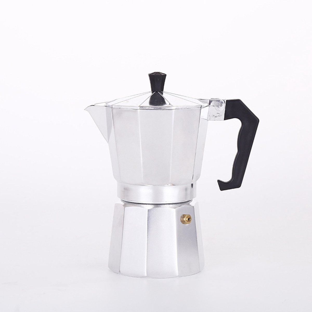 Mokapot met een inhoud van 6 kopjes, aluminium behuizing, een klassieke espressomachine voor thuisgebruik en op de camping.