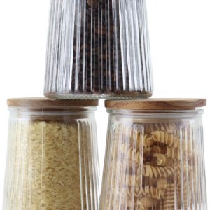 OTIX Voorraadpotten - Glas - met Deksel - Snoeppotten - Set van 3 - Voedselopbergers - Koffiepads Bewaarbus - Acacia Wood - 950ml - SIRIUS