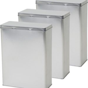 Opbergblik - 3x - zilver - 19x9x25 cm - voorraadblikken - voorraadbussen - - 3.8 liter - bewaarblik