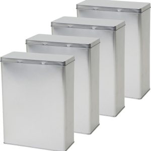 Opbergblik - 4x - zilver - 19x9x25 cm - voorraadblikken - voorraadbussen - - 3.8 liter - bewaarblik