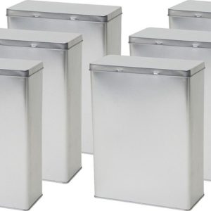 Opbergblik - 6x - zilver - 19x9x25 cm - voorraadblikken - voorraadbussen - - 3.8 liter - bewaarblik