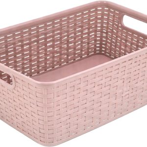 Opbergmand 12L Kunststof Roze - Stapelbaar Mandjes Riet - Opbergbox / Opbergdoos 36x28x13,5 cm - Keukenkast en Kledingkast Organizer - Opbergmand Kinderkamer en Badkamer