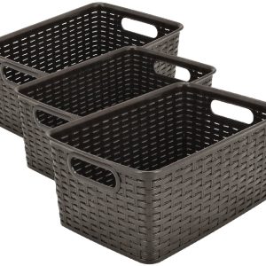 Opbergmand 6L Set van 3 - Kunststof Opbergbox Mandjes Riet Look - Opbergdoos voor Kinderkamer - Keukenkast, Kledingkast en Kleerkast Organizer - Kast Organizer 29x20x13 cm