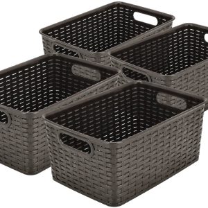 Opbergmand 6L Set van 4 - Kunststof Opbergbox Mandjes Riet - Opbergdoos voor Kinderkamer - Opbergmand Speelgoed - Opbergdozen 29x20x13 cm - Keukenkast en Kledingkast Organizer