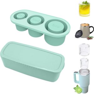 QTTVBTNA -Silikonen IJsblokjesvorm met Deksel - 3-delige Set voor Grote Bekers 20-40 oz - Herbruikbare Cilindrische IJsblokjesmaker voor Drankjes, Cocktails, Smoothies en IJskoffie