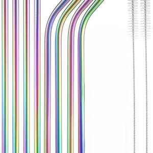 Rietjes van roestvrij staal - herbruikbaar - 12 stuks (6 rechte rietjes + 6 gebogen rietjes) - parelmoeren melkthee rietjes - 21,5 cm - wordt geleverd met 2 reinigingsborstels - metalen rietjes voor cocktails, ijsmelk, thee, milkshakes, ijskoffie