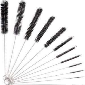 TOVBMUP Reinigingsborstels - 12 stuks - Lengte 21 cm - Flessenreinigingsborstels - Melkslangborstels - Geschikt voor theepotuitlopen, espressomachines, drinkrietjes - Nylon slangborstelset