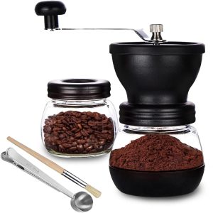 Ynkkvre -Handmatige Koffiemolen Set van 2 - Keramisch Maalwerk - Instelbare Maalgraad - Met Glazen Opbergcontainers - RVS Handgreep - Geschikt voor Espresso, Filterkoffie en French Press