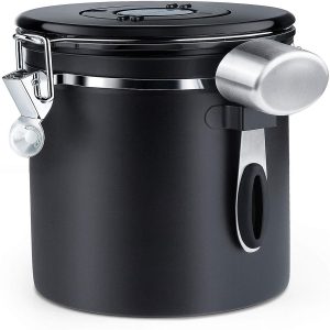 Ynkkvre-Luchtdichte Koffiecontainer 1,8L - Roestvrijstalen Voorraadbus met BPA-vrij Deksel, Eenwegventiel & Datumschijf - Voor Koffiebonen, Thee, Suiker en Kruiden