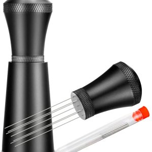 koffie tamper - koffiemolen - koffie - Koffieroerder - Roerinstrument - koffie accesoires - 10 vervangbare naalden - Aluminiumlegering - Zwart